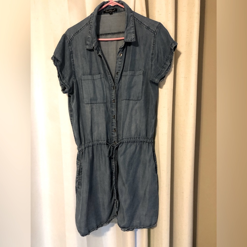 Denim dress with drawstring waist